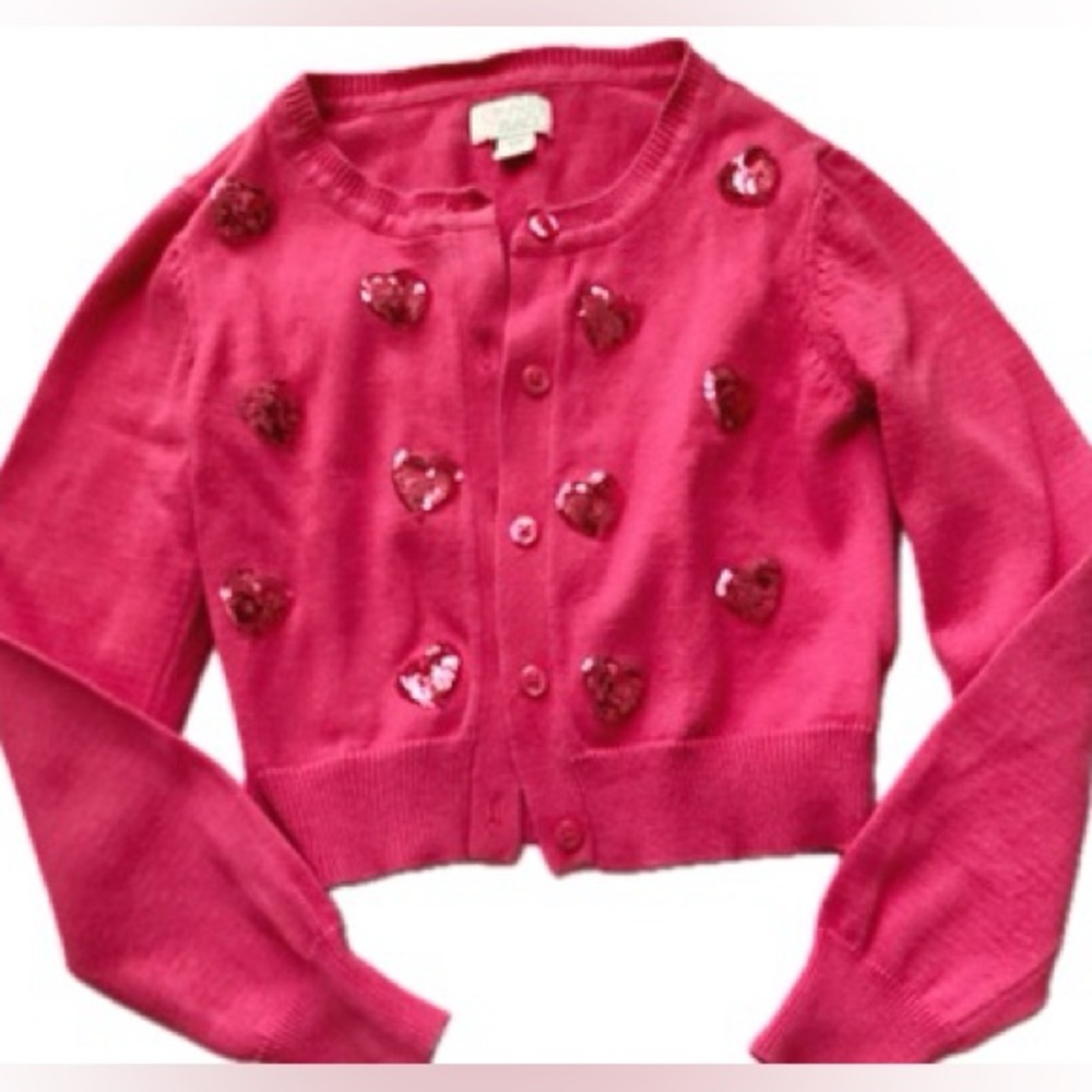Girl’s Gorgeous Pink Sequin Heart Cardigan Sweater